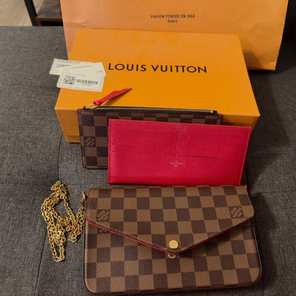 Louis Vuitton Brown Checkered Wallet with Red Interior